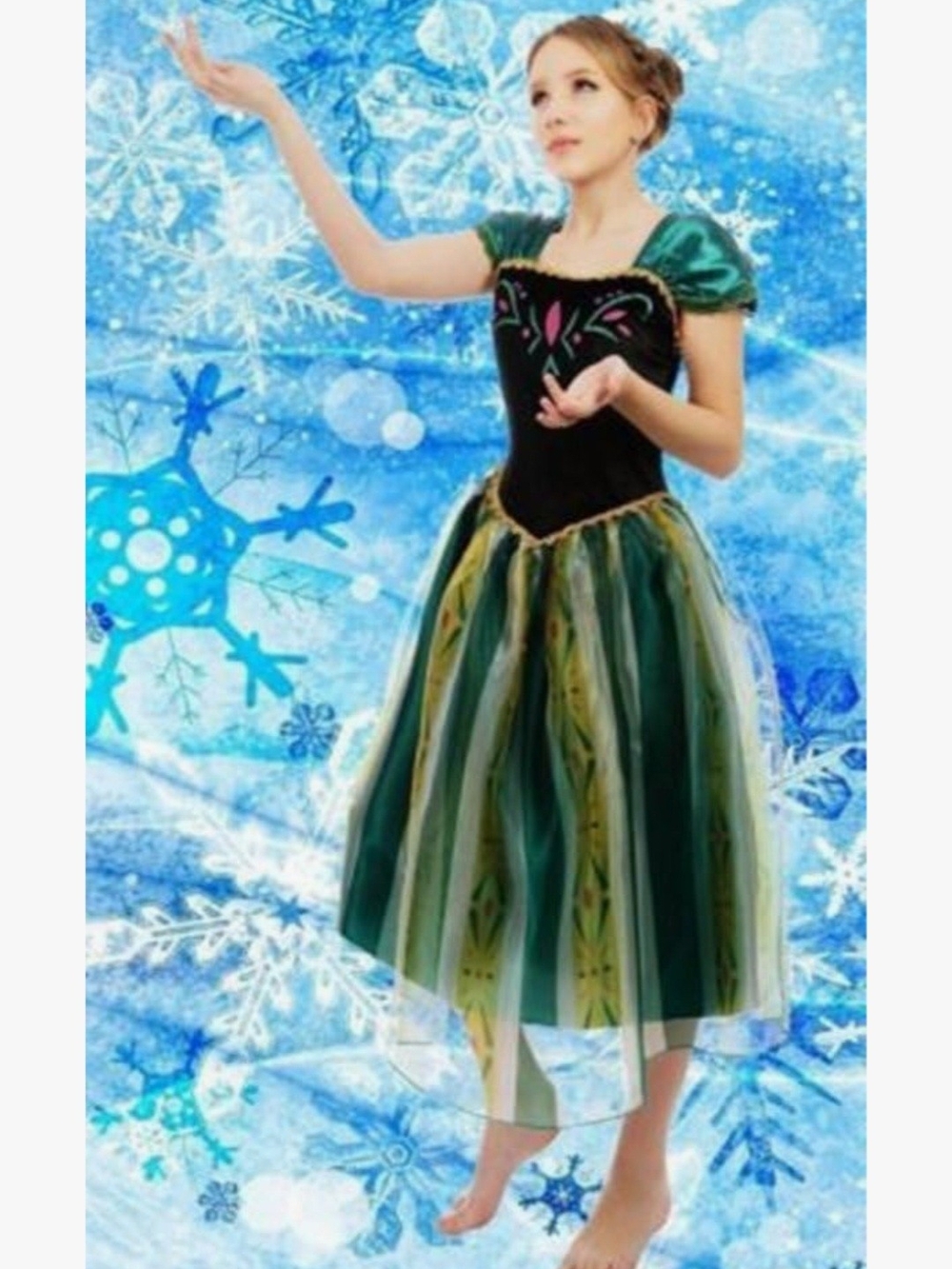 Anna-Inspired Green Girls' Costume Dress - Size Medium